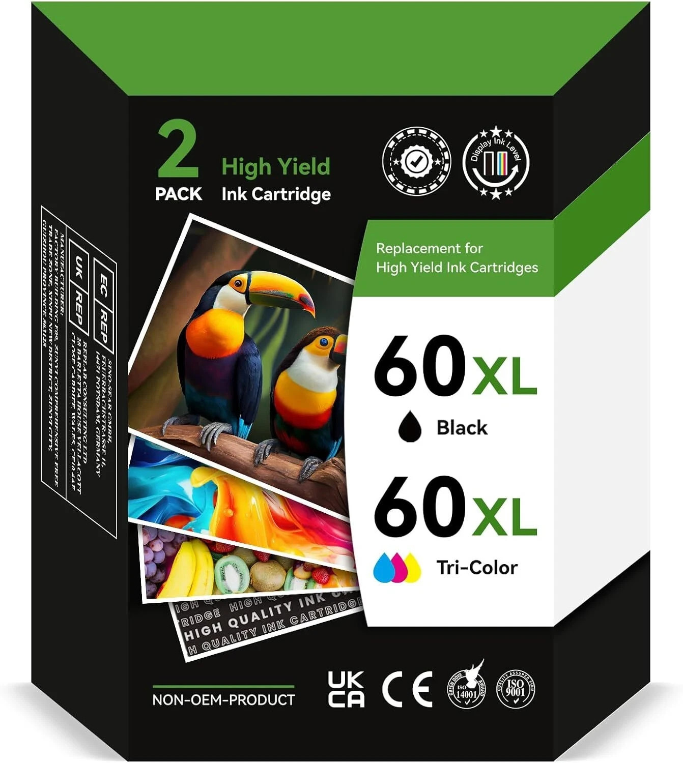 2PKs HP 60XL 60 XL Ink Cartridge PhotoSmart C4640 C4650 C4680 C4740 C4750 C4780