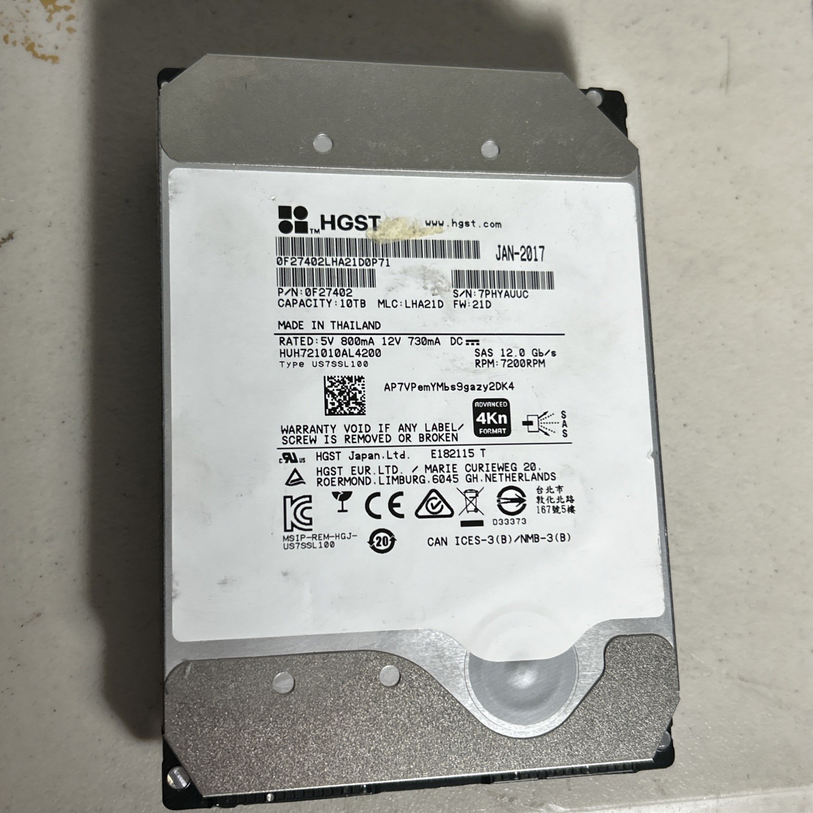 HGST HUH721010AL4200 Ultrastar He10 10TB SAS 4Kn 3.5" Enterprise Server HDD
