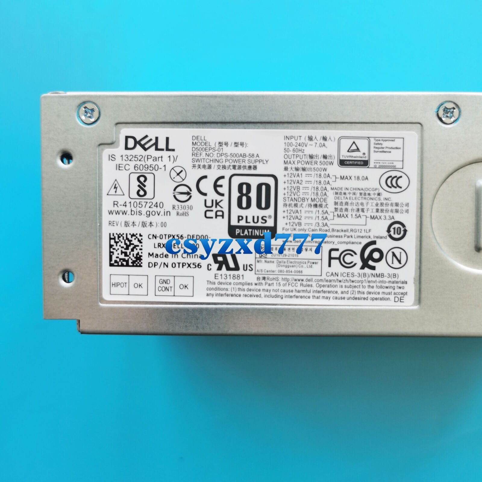 New For Dell Precision T3660 8950 500W Power Supply D500EPS-01 TPX56 RJVH9