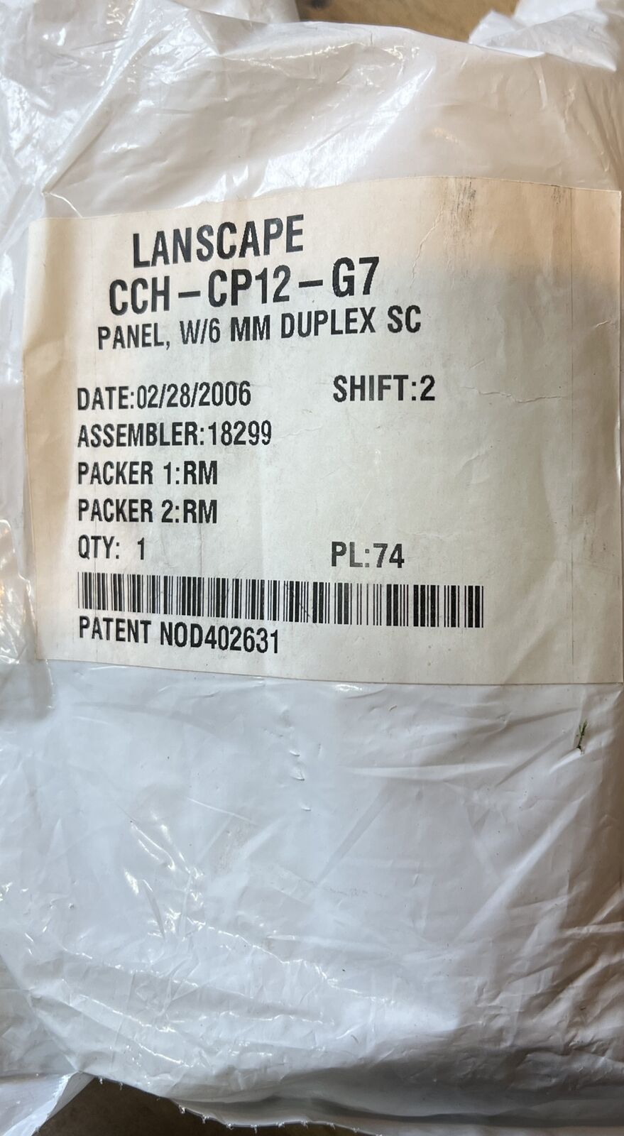 CORNING LanScape CCH-CP12-G7 CCH Fiber Optic Panel, 6 SC DPLX OM2 Multimode