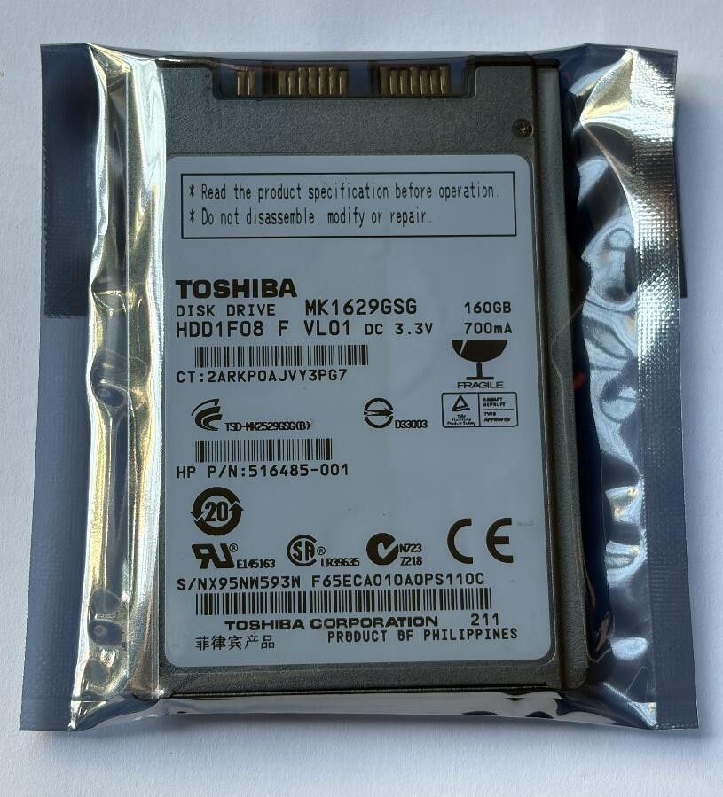 Toshiba MK1629GSG HDD1F08 160GB 5400RPM 4.57cm 1.8" 8MB VR SAS Micro-SATA HDD