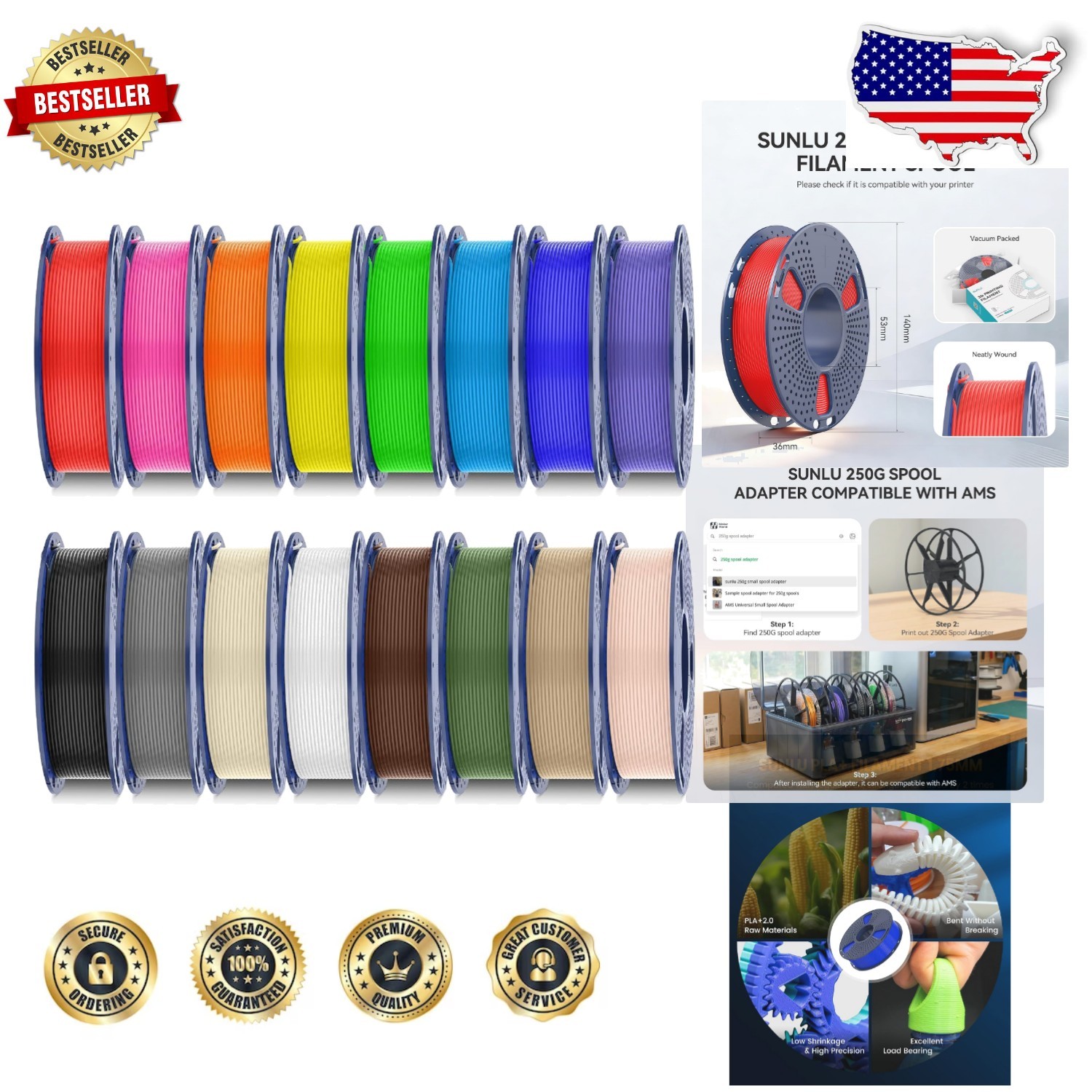 Durable PLA+2.0 3D Printer Filament 4kg - 16 Colors, Fast Speed, Vacuum Packed