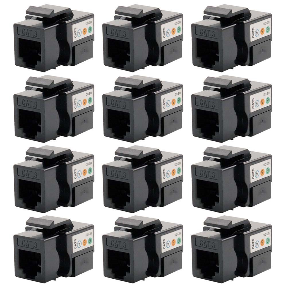 12x Cat3 RJ11 RJ12 Telephone Phone Line Keystone Jack 110 Punch Down 6P6C Black