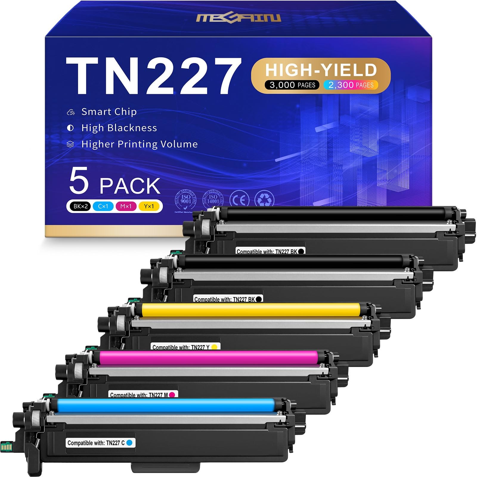 ** NEW Brother Toner | TN227 | Black/Color | With Chips | Compatible | 5-Pack