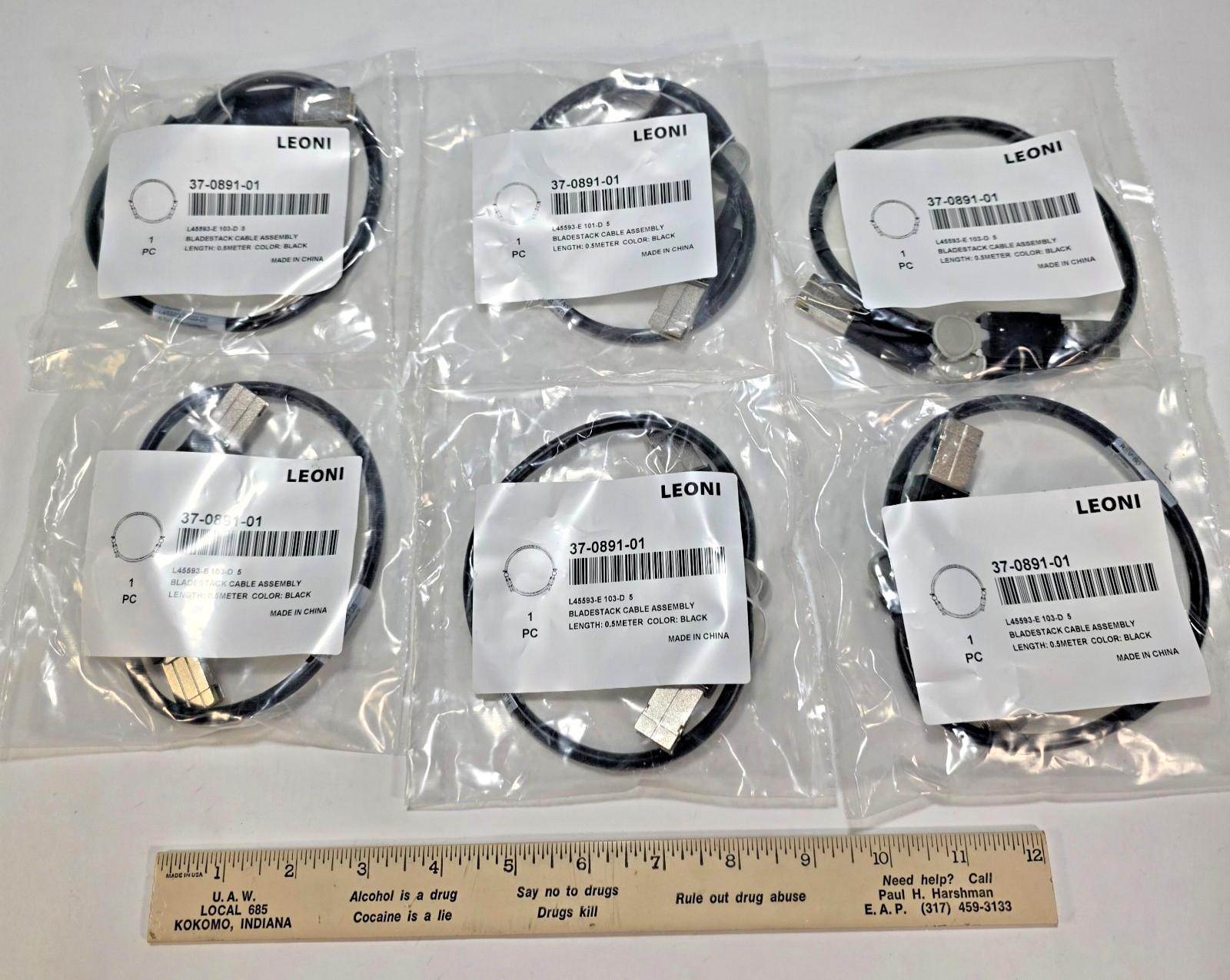 Lot of 6 Cisco LEONI 37-0891-01 0.5M BladeStack Stacking Cables NEW