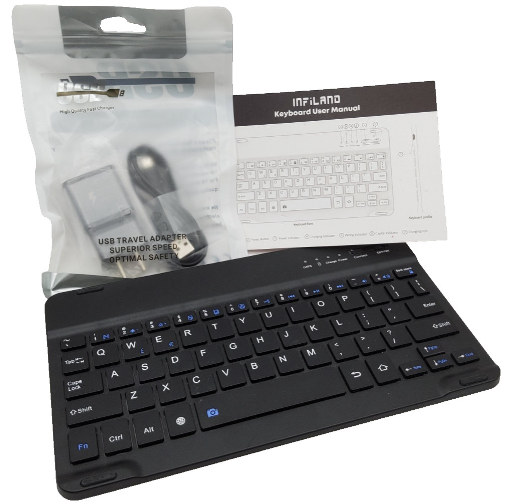 INFILAND Bluetooth Keyboard Portable Wireless Tablet Keyboard USB Charger