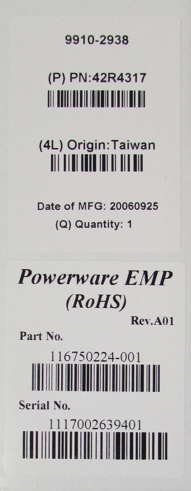 EATON POWERWARE 42R4317 9910 2938 Environmental Monitoring Probe 116750224 001