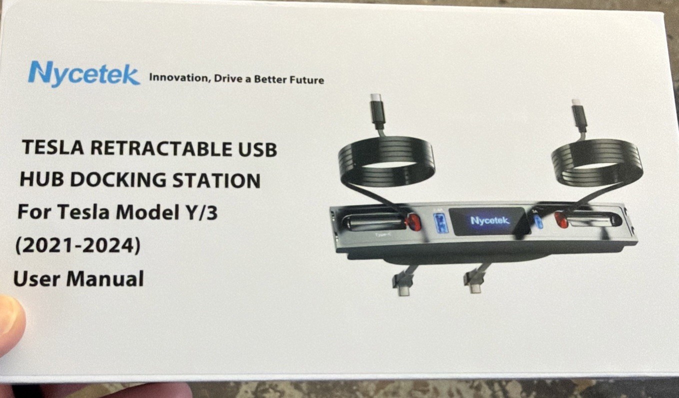 Nycetek Tesla Retractable USB Hub Docking Station For Model Y/3