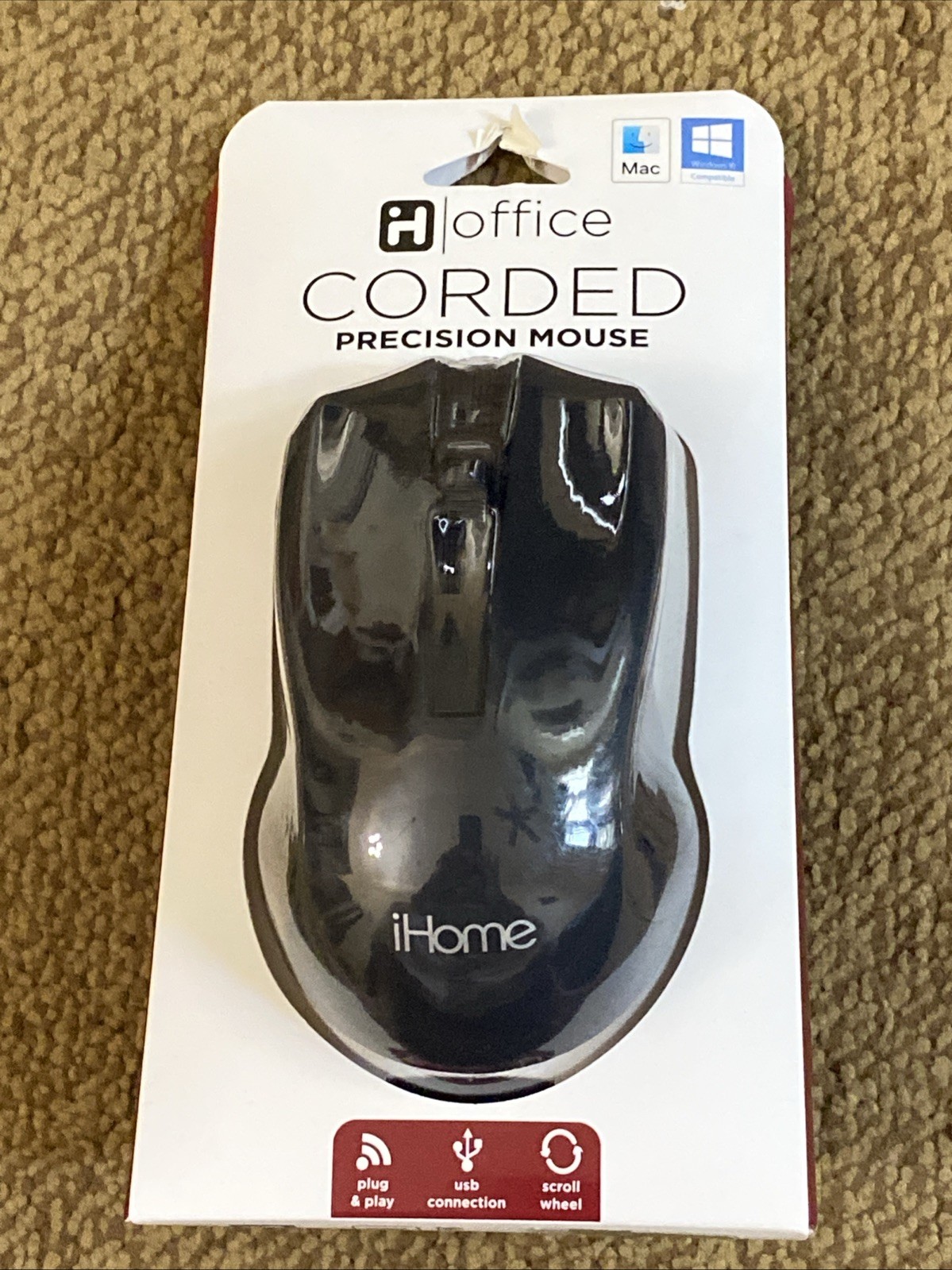 iHome Office Corded Precision Mouse Plug & Play USB Connection Black 