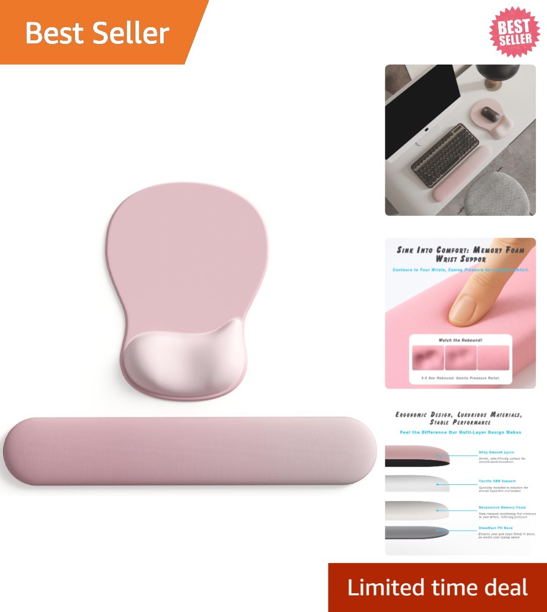 Stylish Pink Serenity Ergonomic Gel Mouse Pad - Stain-Resistant & Supportive