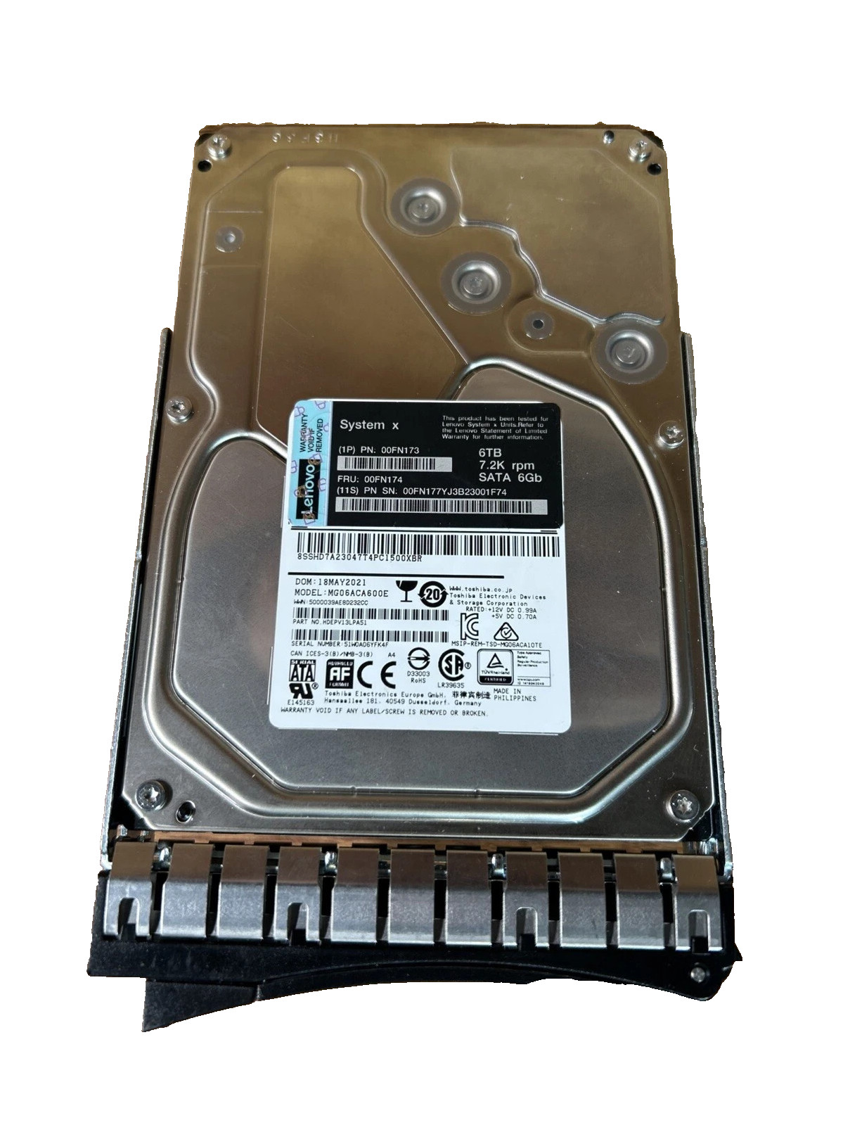 Hard Drive Lenovo 00Fn173 00FN174 MG06SCA600E 6TB 7200RPM 256MB SAS-3 3.5"