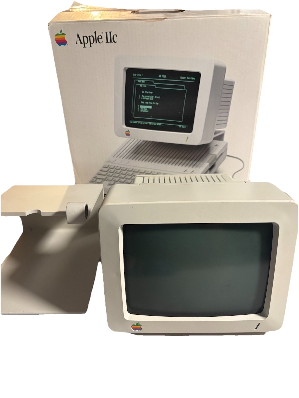 Vintage Apple IIc A2S4100 Computer 13" Monitor A2M6020 Stand Cables Box No Mouse