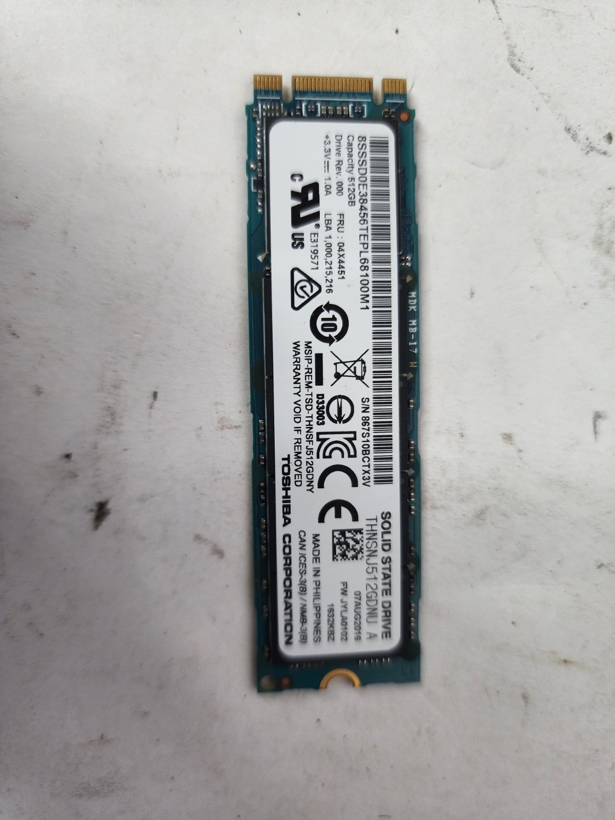 Toshiba THNSNJ512GDNU HG6 Series 512GB MLC SATA 6Gbps M.2 2280 