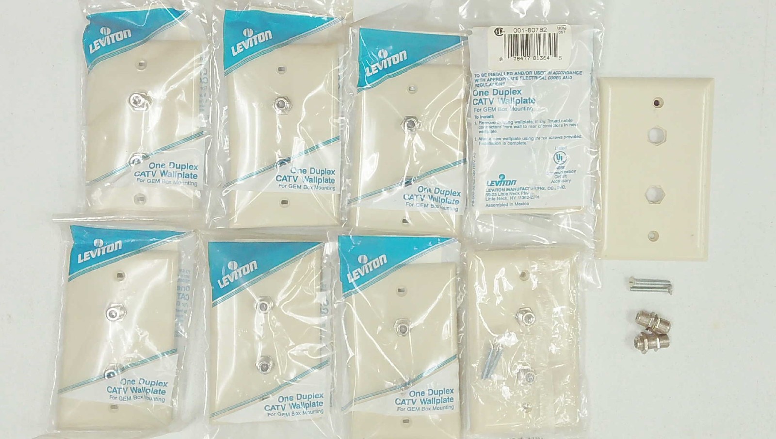 9  Coax Wall Plates 80782-I,  40982-I 2-F Connector Leviton, Ivory, TPCATV2I