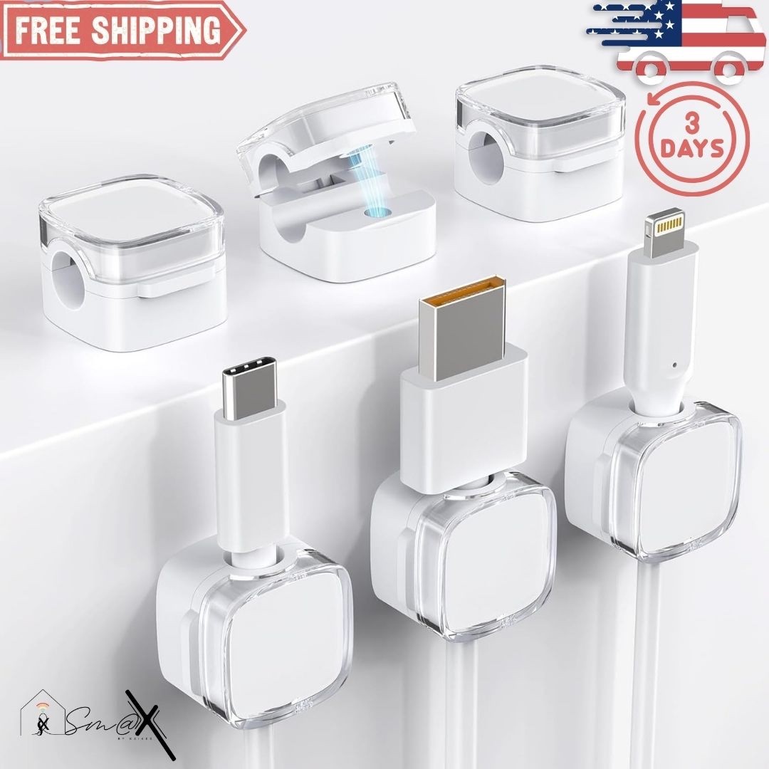 Latest Design Magnetic Cable Clips – Strong Adhesive, Clear white, 6pcs