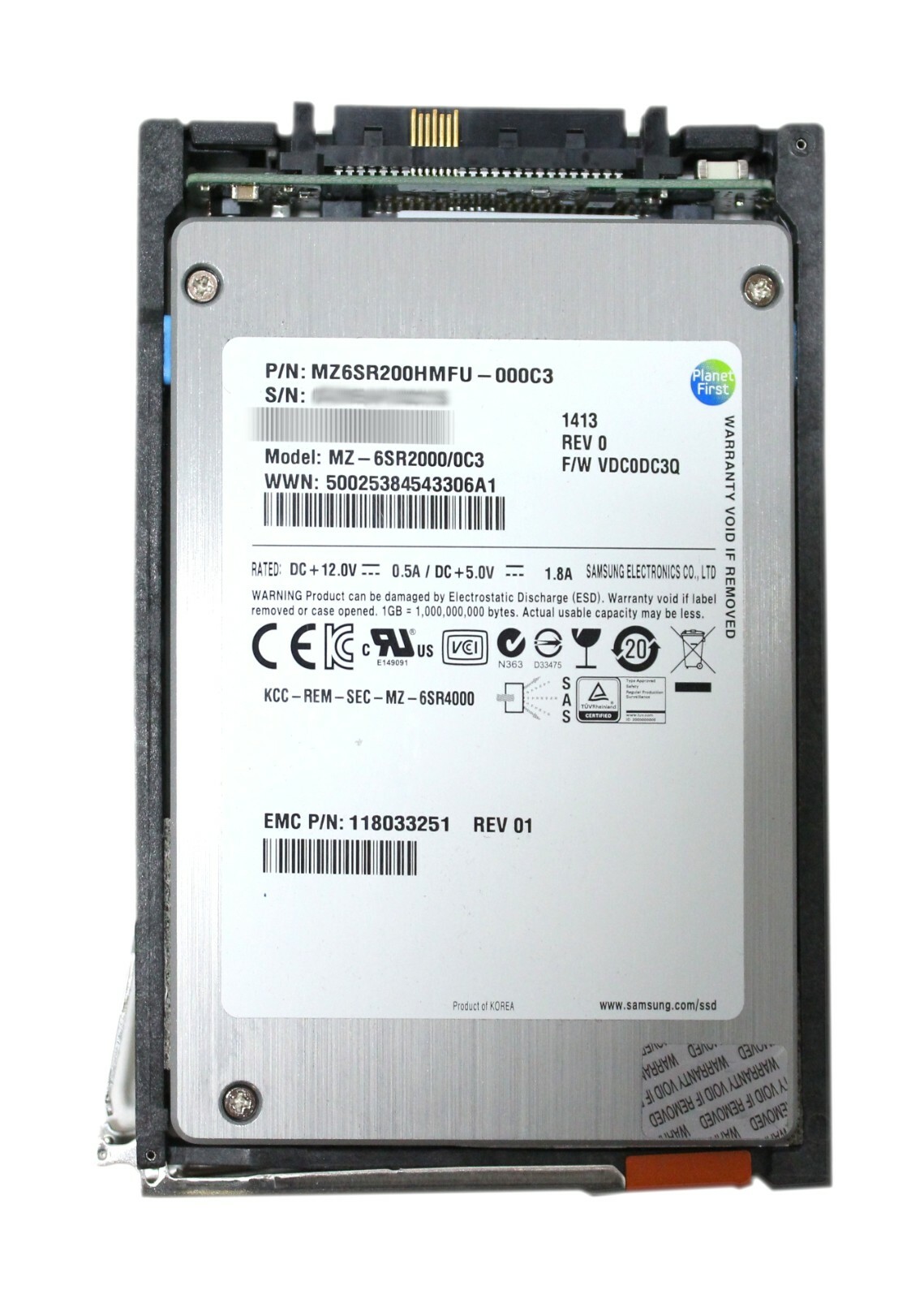 Samsung 200GB SSD SAS EMC 2.5" MZ-6SR2000/0C3 118033251 MZ6SR200HMFU-000C3 