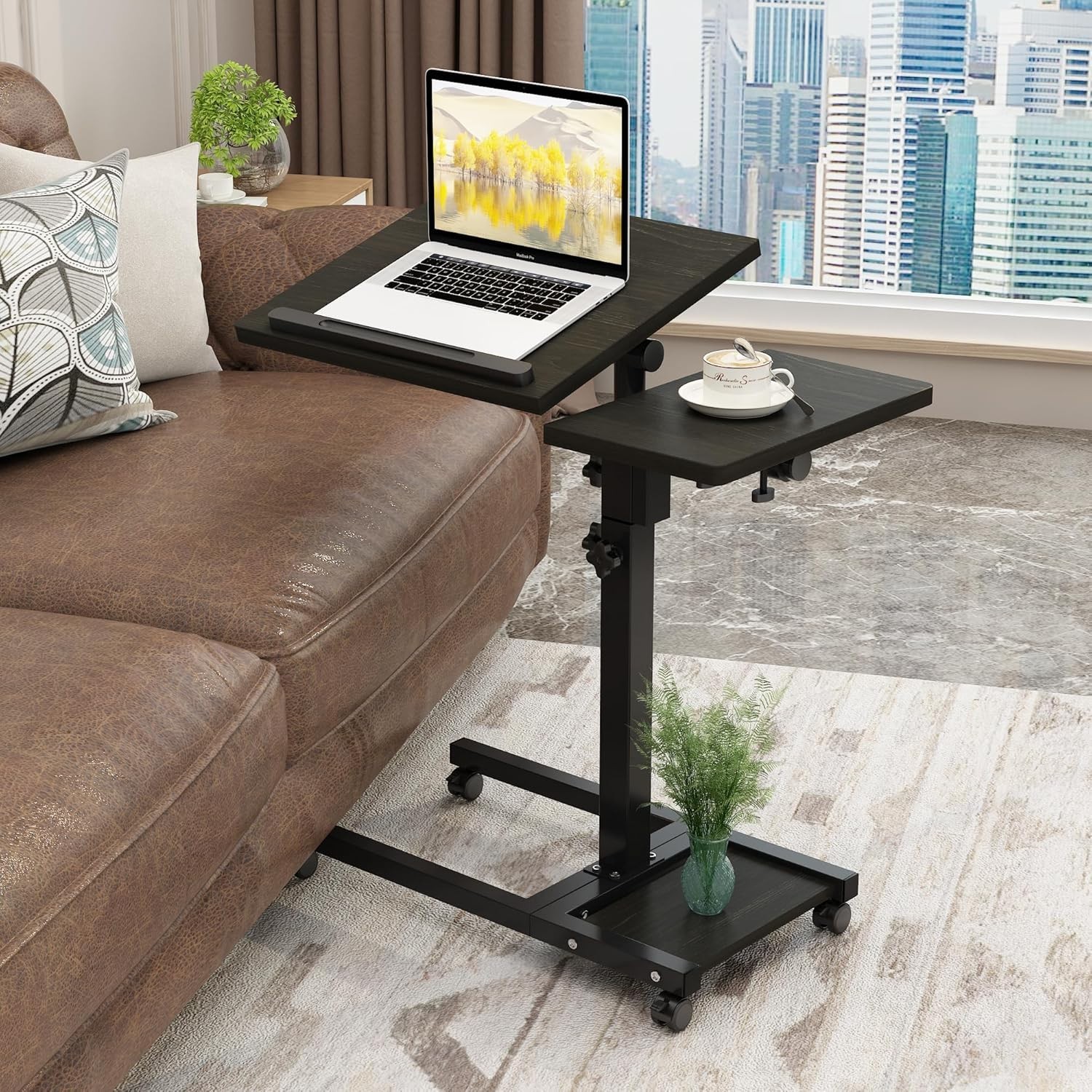 Mobile Adjustable Laptop Stand Rolling Desk Cart Swivel Wheels w/ Mouse Pad