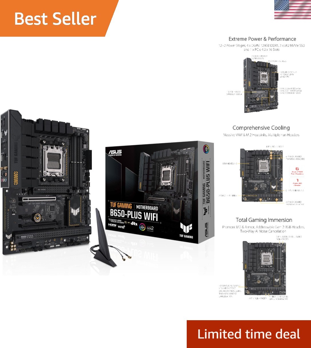 Gaming-Ready TUF B650-PLUS Motherboard with WiFi 6 & Powerful Cooling Design