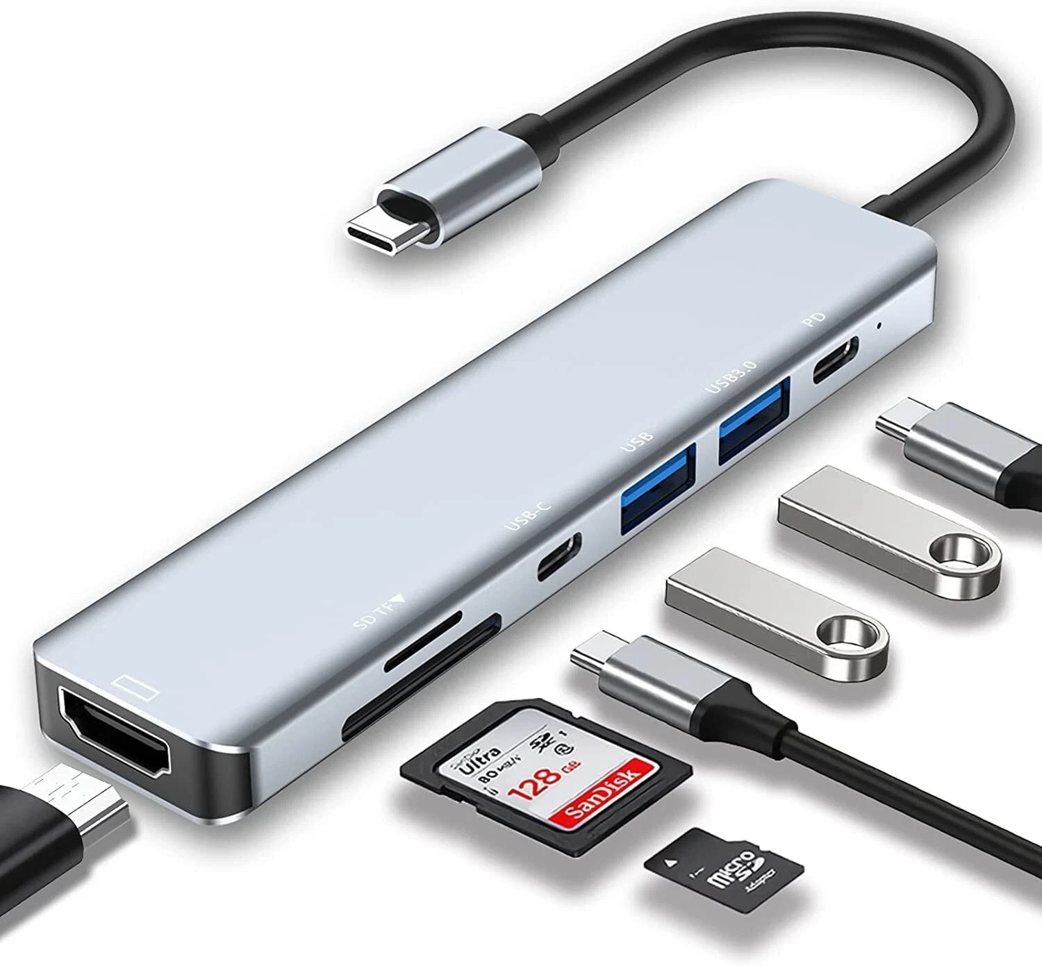 7 in 1 USB Type C Hub Splitter Docking Station Dongle Multi Port Adapter HDMI 4K