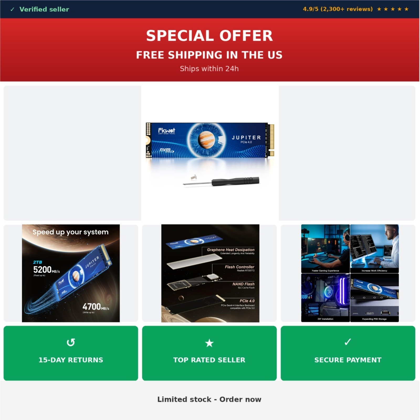 Fikwot FX660 2TB NVMe M.2 SSD PCIe Gen4 Internal SSD PS5 PC Laptop