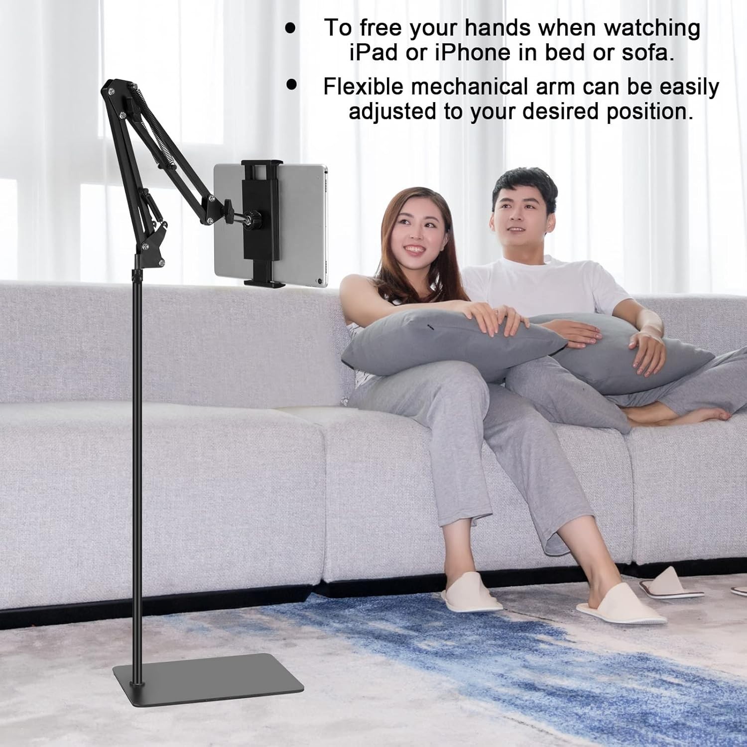 Soporte de suelo para tablet, soporte metálico universal ajustable con rotación