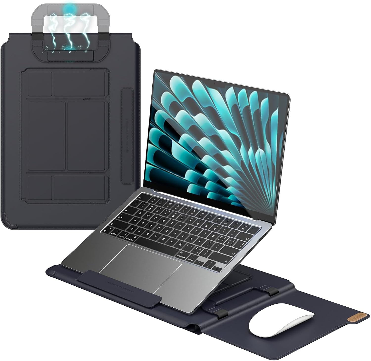 Laptop Sleeve 14.2 inch, PU Leather Sleeve with Stand for HP Dell ASUS MacBook 1