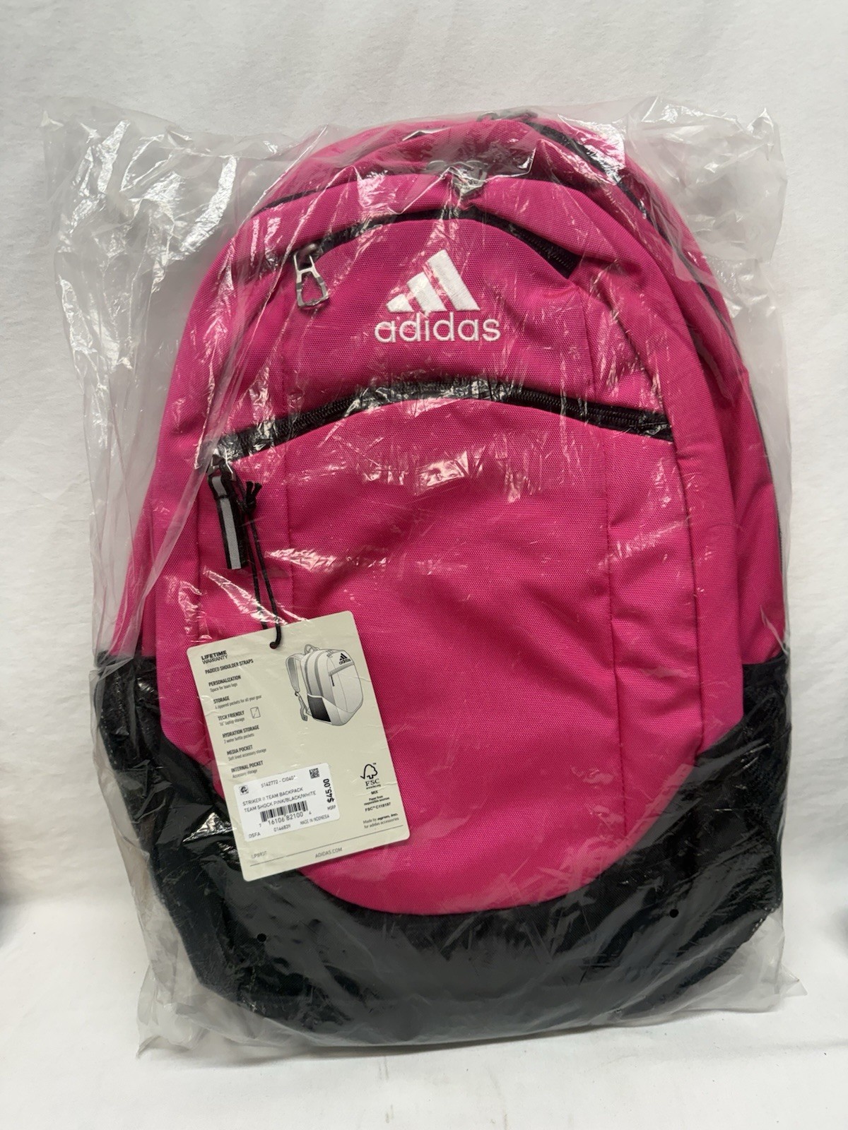 New Adidas Striker II Team Shock Backpack Pink Black New