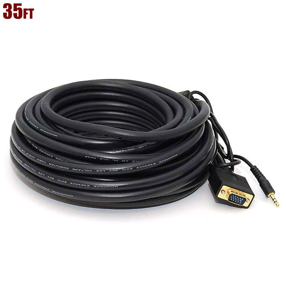 35FT SVGA VGA 15-Pin PC Monitor Video Cable & 3.5mm Stereo Audio Male Plug Cord
