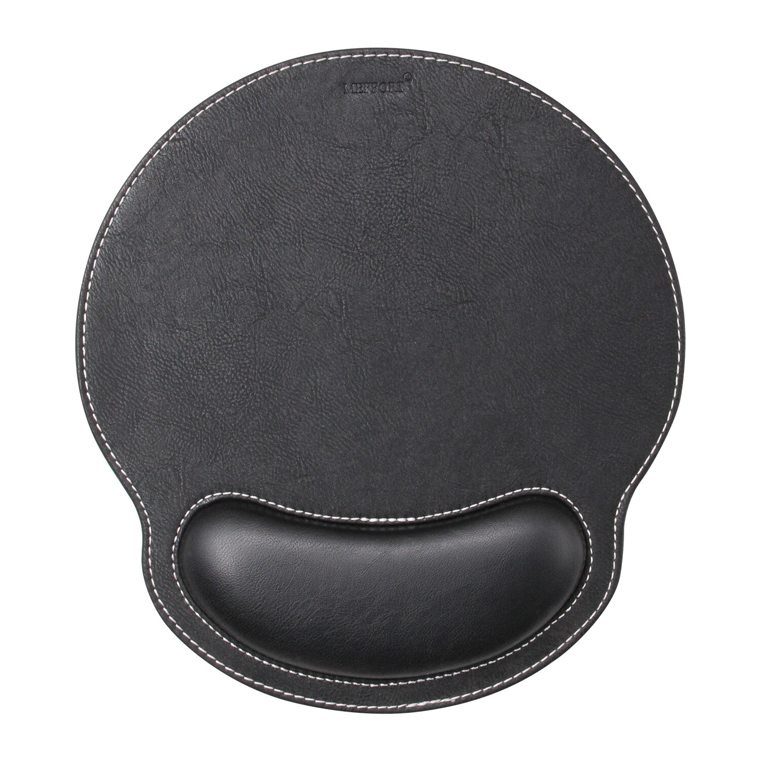 Leather Mouse Pad w Wrist Rest Support & Ergonomic Non-Slip Base - Black