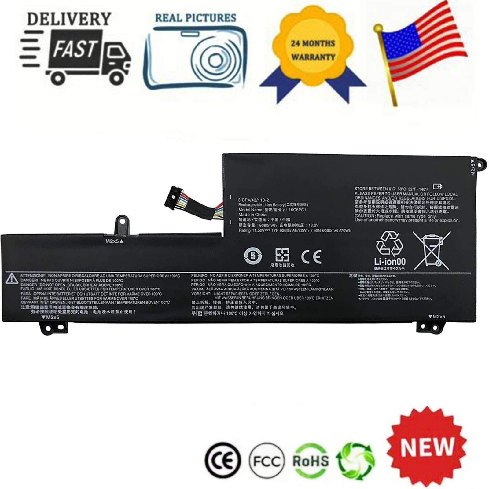 L16C6PC1 L16M6PC1 L16L6PC1 Battery for Lenovo Yoga 720 720-15 720-15Ikb 72WH NEW
