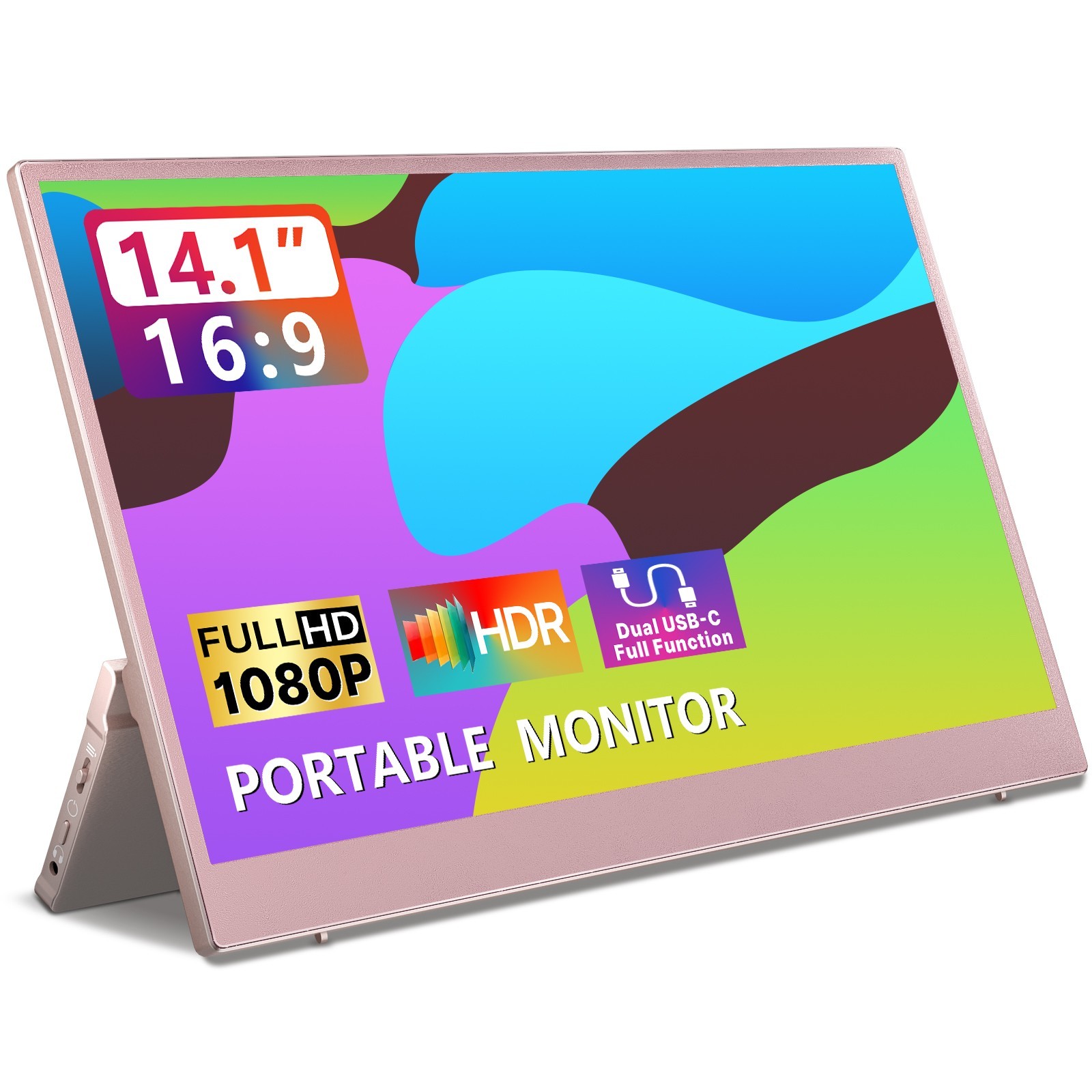 USED 14.1" Rose Portable Monitor 60hz HDR USB HDMI Speaker PC Phone Gaming 1080P
