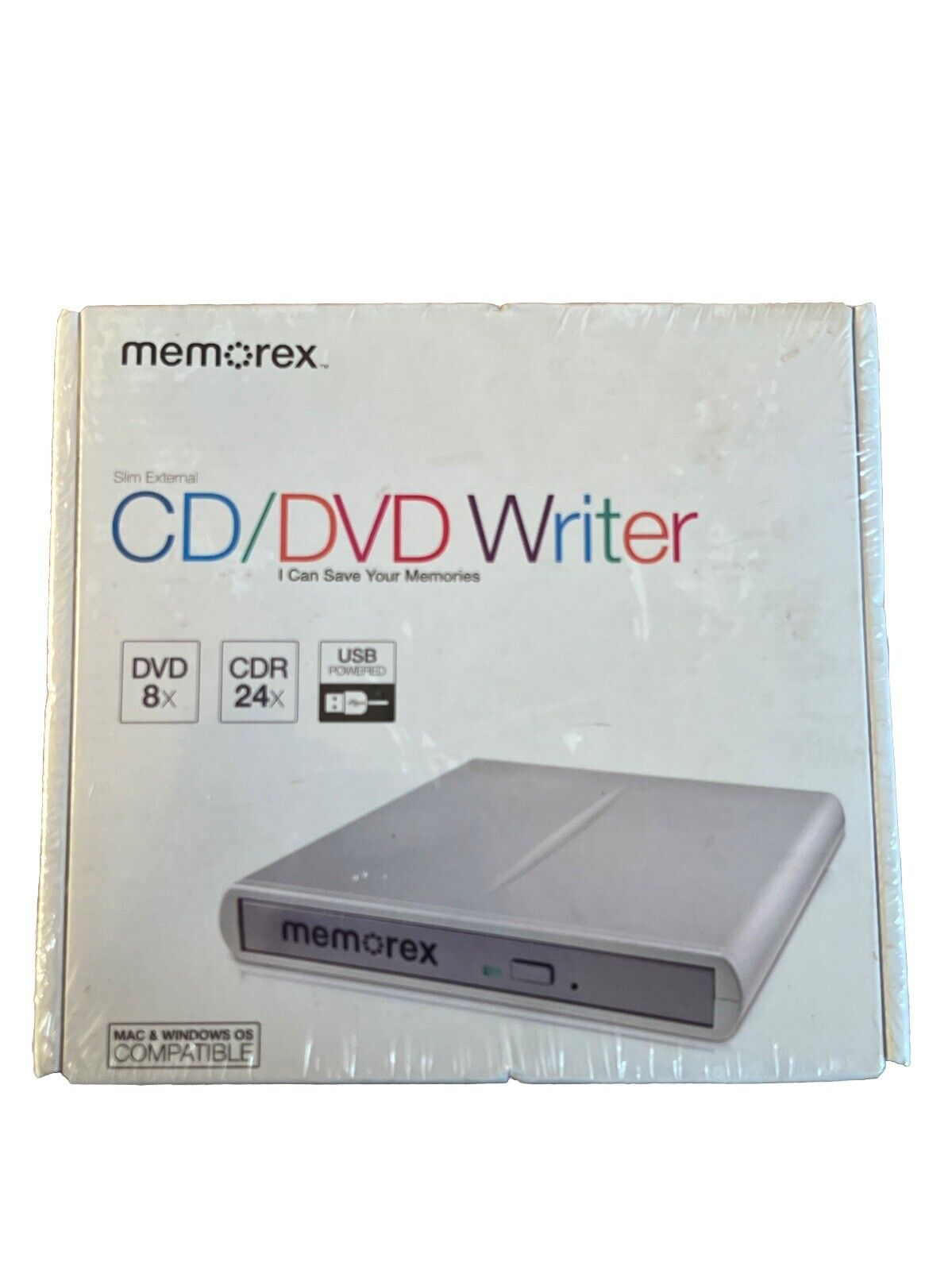 SEALED NEW Memorex Slim External CD/DVD Writer, DVD 8X, CDR 24X, USB Powered