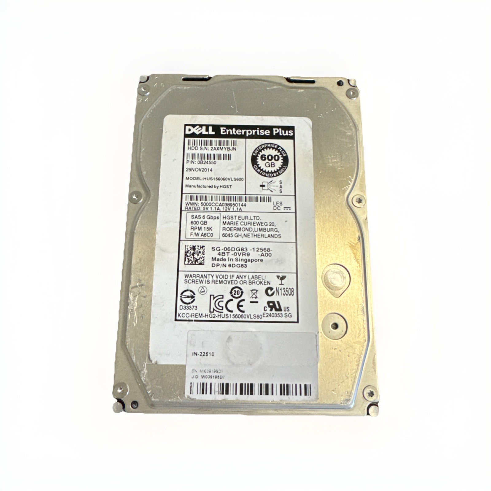 Dell 06DG83 600GB 15K SAS 3.5" Compellent SC200 HUS156060VLS600 Enterpise Plus