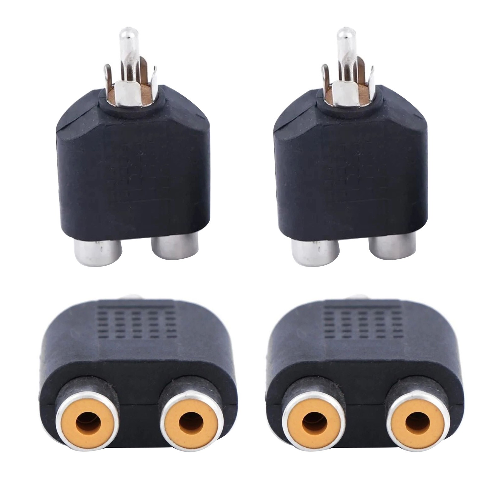 Brand New 4pcs Audio Connector Adapter Plug RCA Male to 2 RCA Females