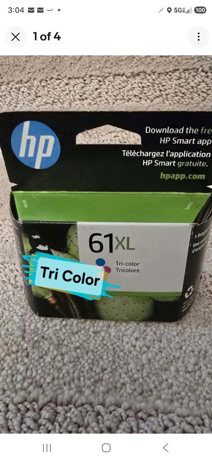 HP 61 XL Cyan Magenta Yellow Ink Cartridges 1 each Genuine Exp 12/25 Sealed Box