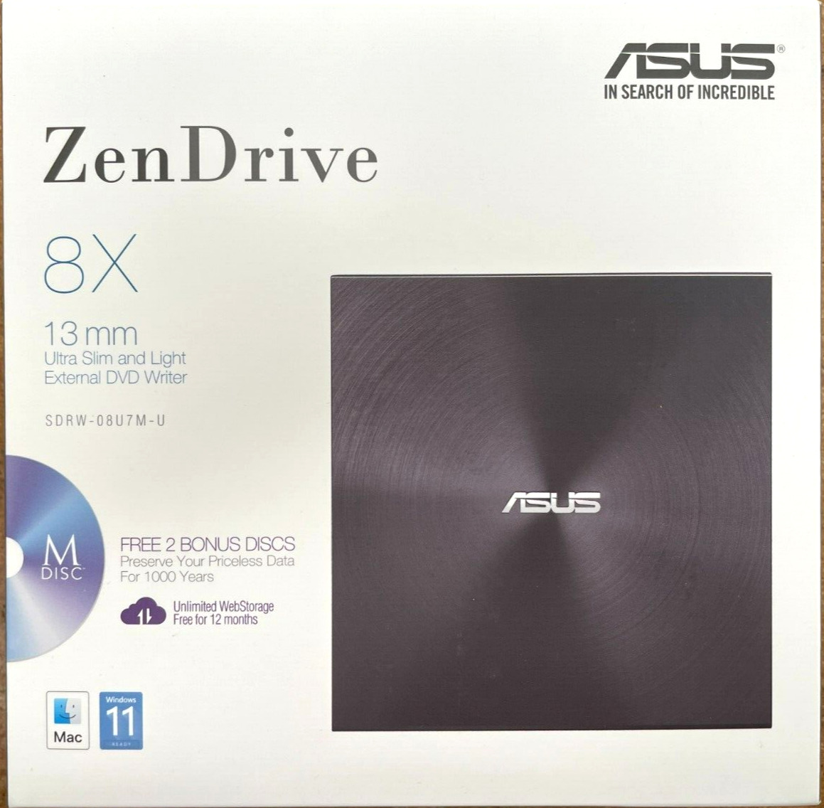 Asus - SDRW-08U7M-U - ZenDrive USB 2.0 External 8X DVD Optical Drive - Black