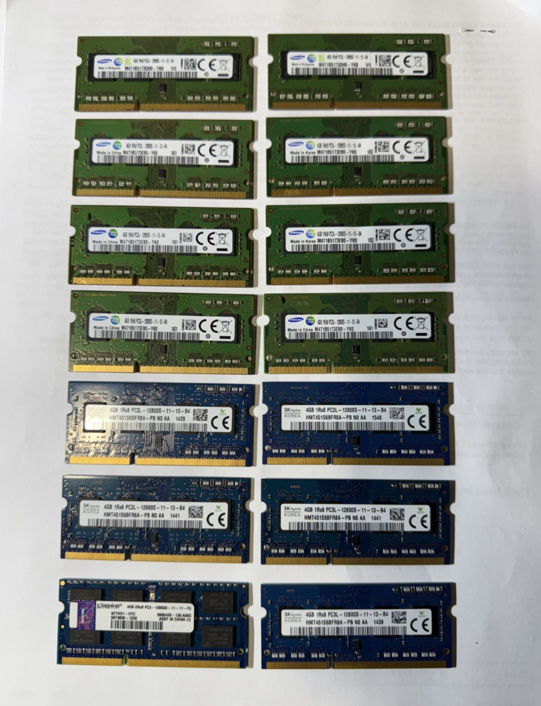Lot of 14 DDR3 Laptop RAM 4GB PC3-12800 Samsung SK Hynix Kingston