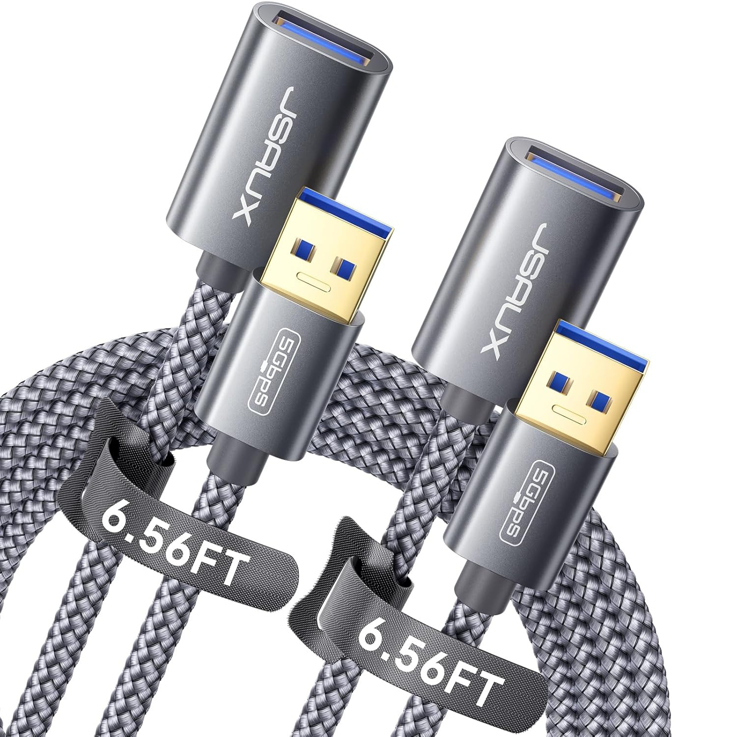 JSAUX 2Pack 6.56FT + 6.56FT USB 3.0 Extension Cable, Type A Male to Female USB E