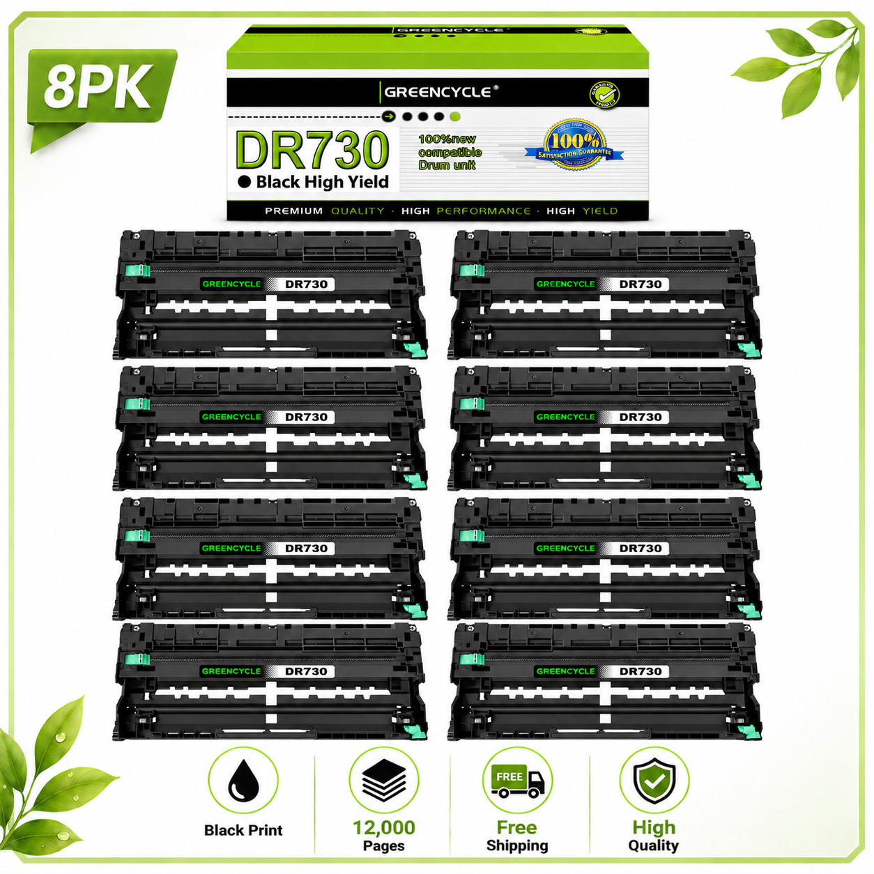 8PK DR730 Black Drum unit Compatible for Brother HL-L2395DW MFC-L2750DWXL
