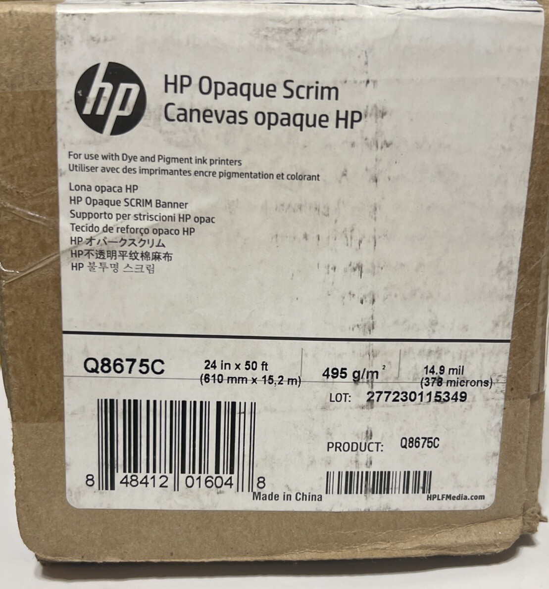 New HP Universal Wide Format Opaque Scrim, 24in X 50ft, Matte Finish (Q8675C)