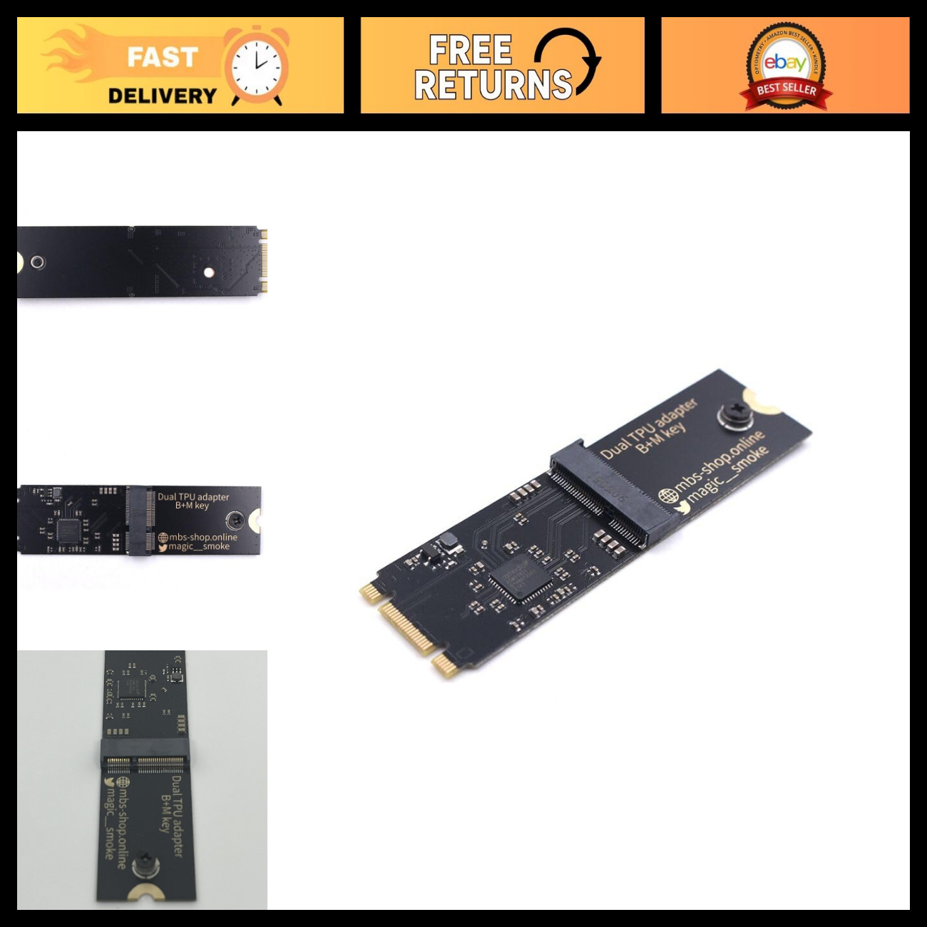 Coral Dual Edge TPU M.2 2280 B+M Key PCIe x1 Gen2 Adapter Board with Screw