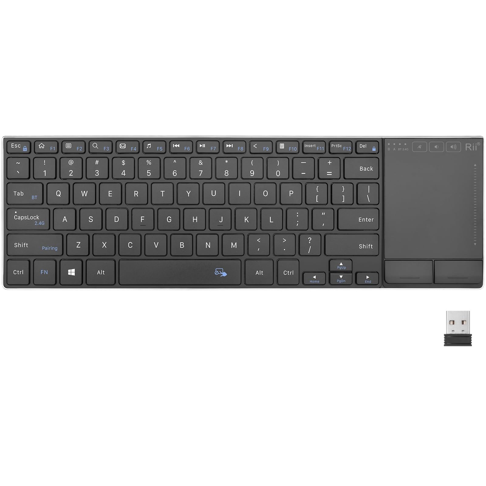 Rii 2.4G Wireless Keyboard,Bluetooth Keyboard(BT 5.1+2.4G),Aluminium Alloy Po...