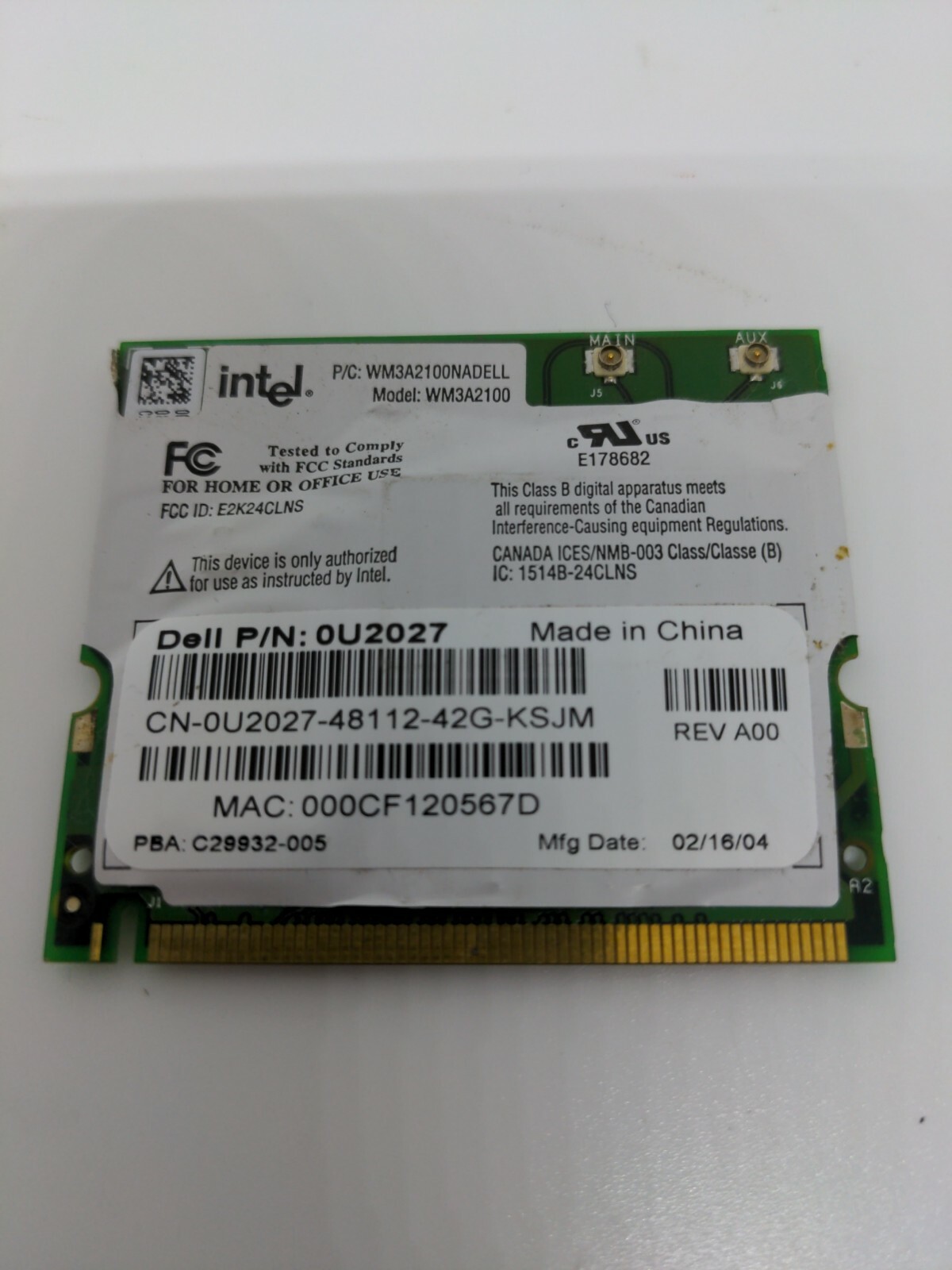 Dell U2027 802.11A/B/G Mini PCI Wireless Adapter