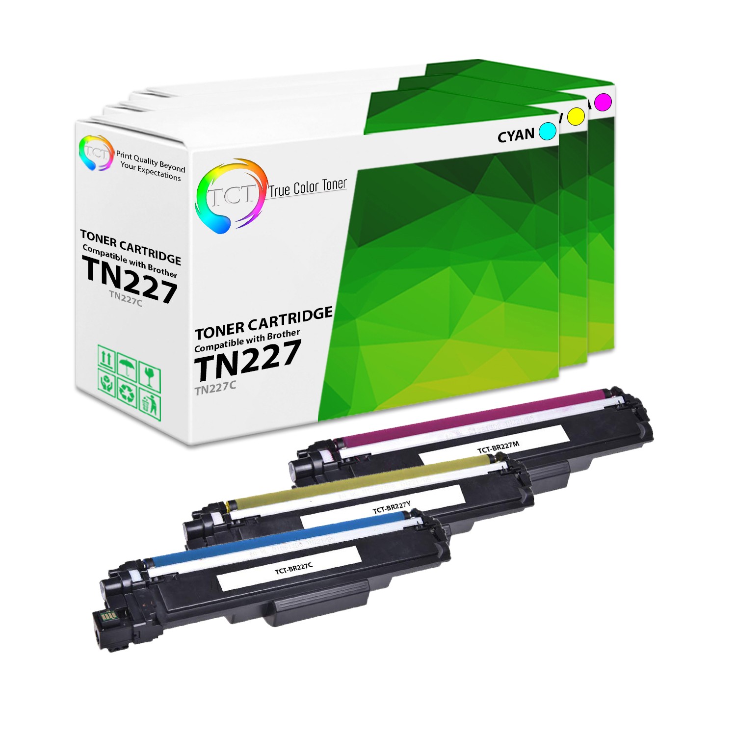3Pk TCT Prem TN227C TN227M TN227Y HY For Brother HL-L3210CW Compatible Toner