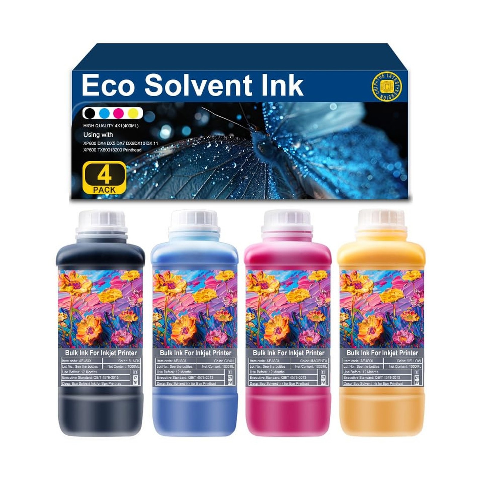 4 * 1000ML Eco Solvent Ink for Wide Format Grand Format Printers Replacement ...