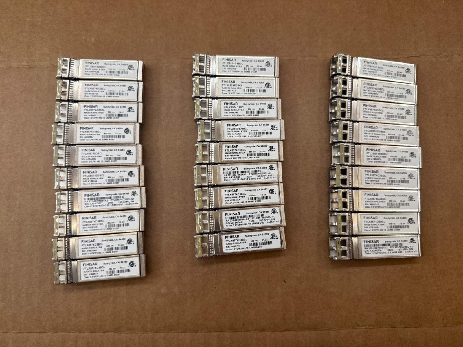 LOT OF 28 FINISAR FTLX8574D3BCL 10GBase-SR 850nm Multimode SW 400m SFP+