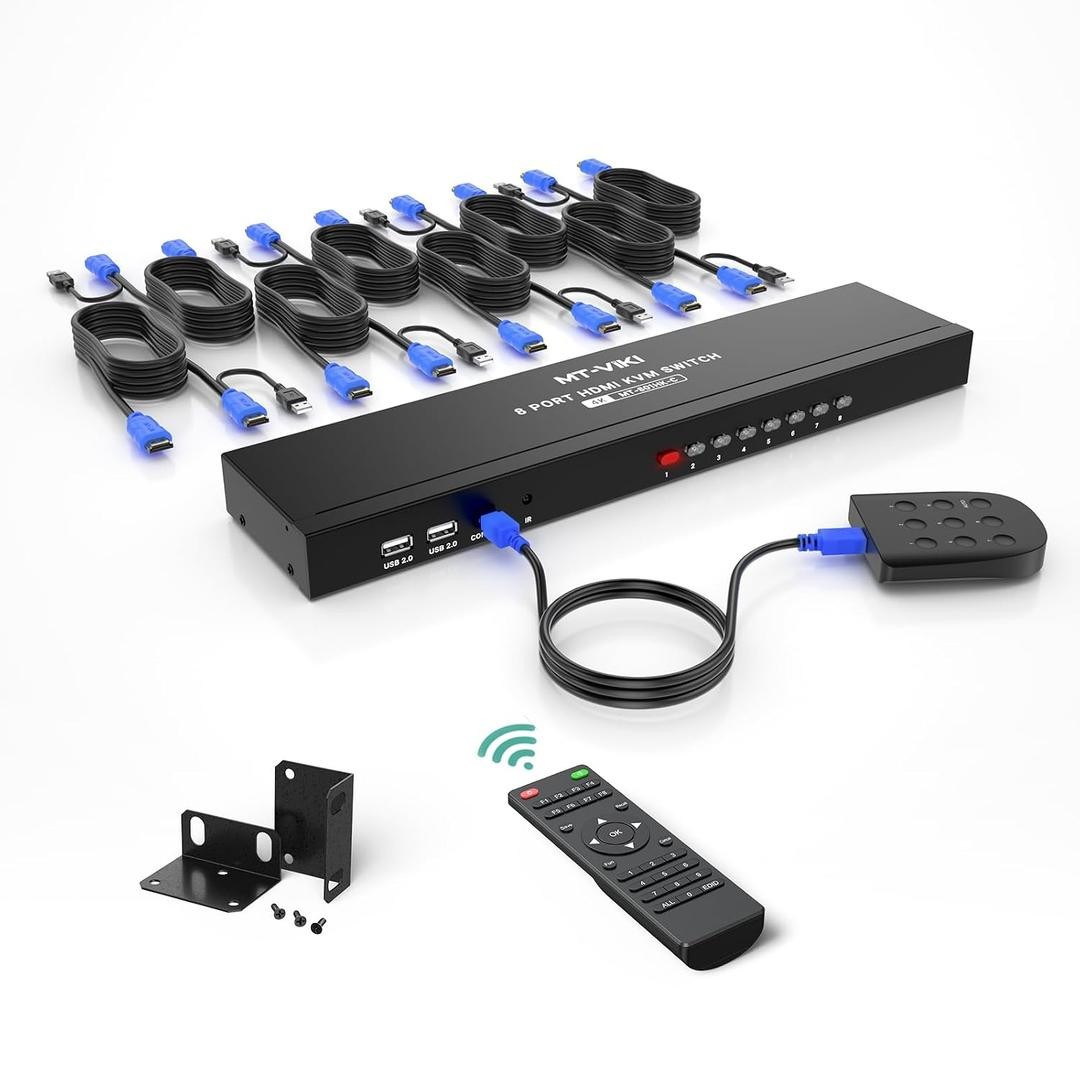 MT-VIKI 8 Port KVM Switch HDMI 4K@30HZ USB2.0 1U Rack Mount Switcher w/IR Remote