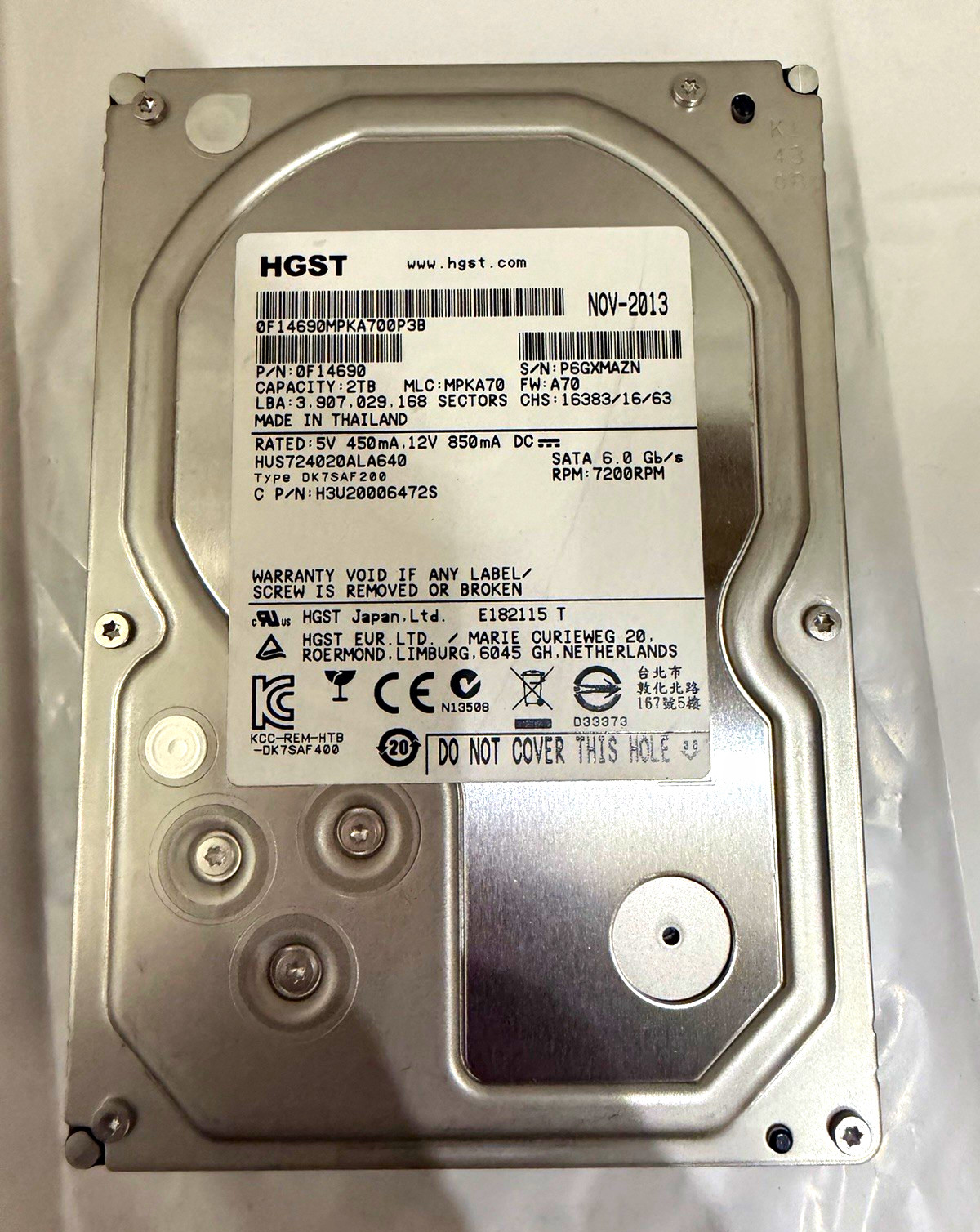 HGST Ultrastar HUS724020ALA640 2TB 3.5" SATA 6Gb/s 7200RPM 