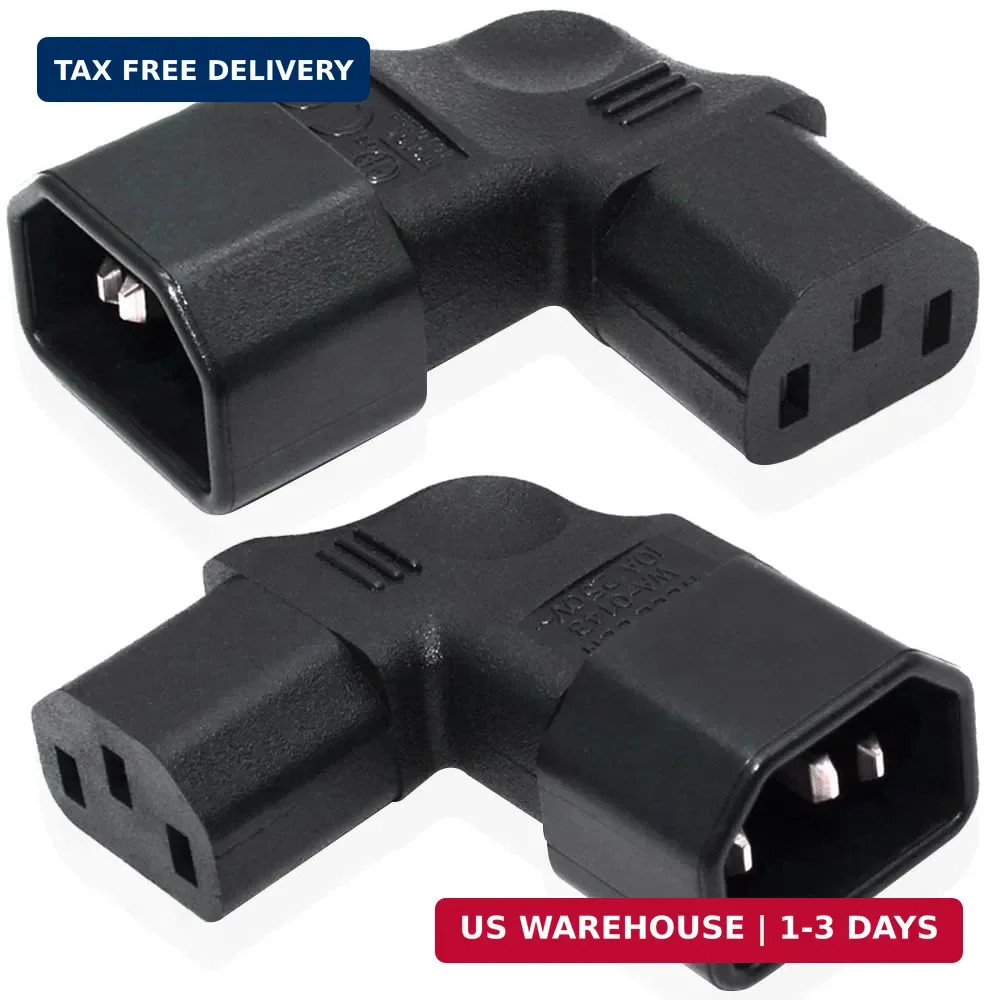 IEC C14 to C13 Power Adapter, Left Angle/Right Angle IEC 320 C14 Male to IEC 320