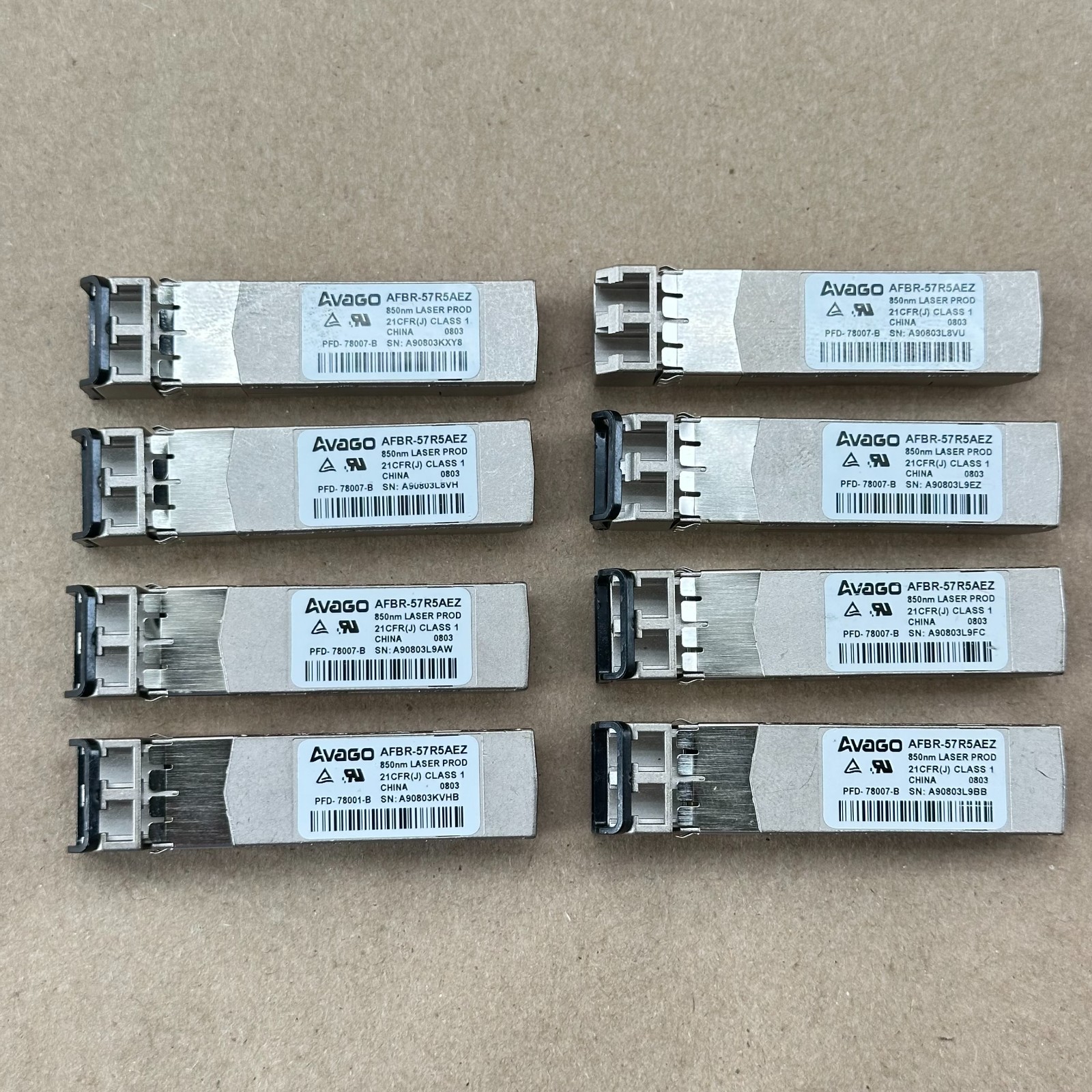 Lot of 8 Avago AFBR-57R5AEZ 4.25Gb Fibre Channel SFP 850nm MMF LC Used